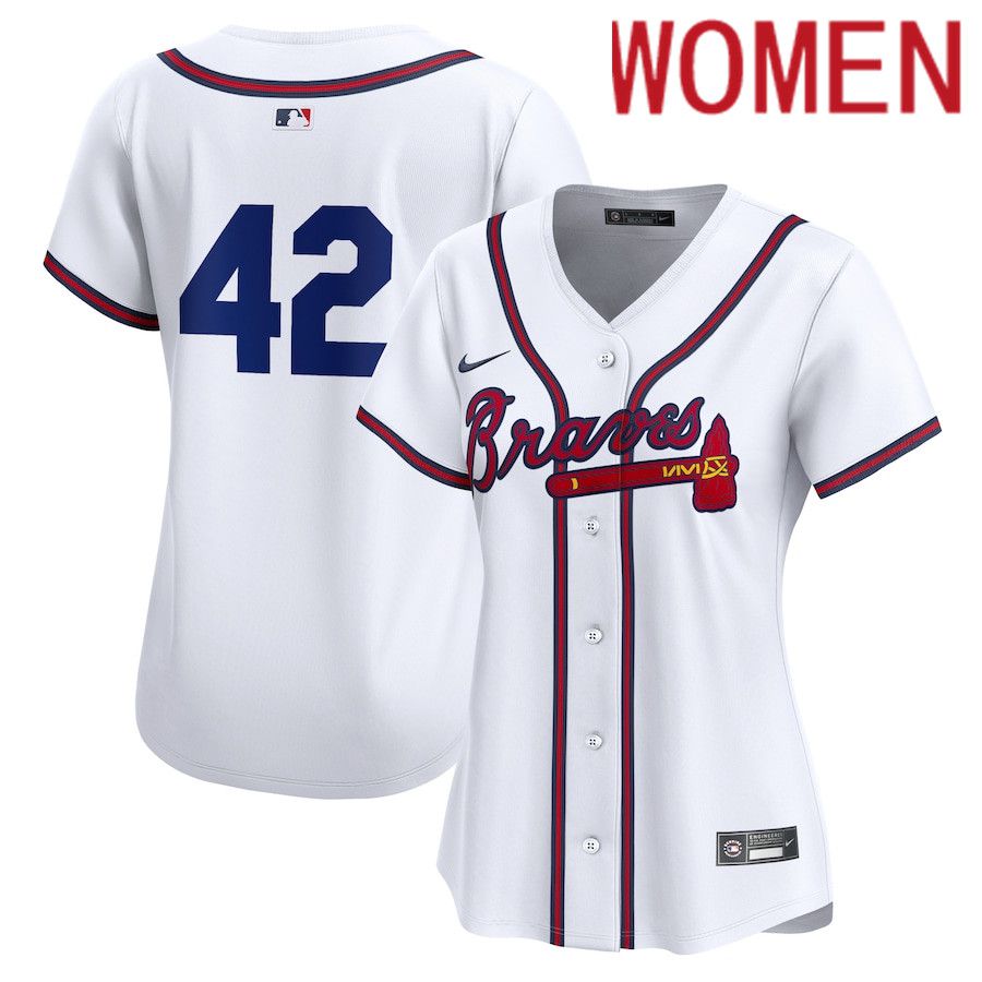 Women Atlanta Braves #42 Jackie Robinson Nike White 2024 Day Home Limited MLB Jersey->youth mlb jersey->Youth Jersey